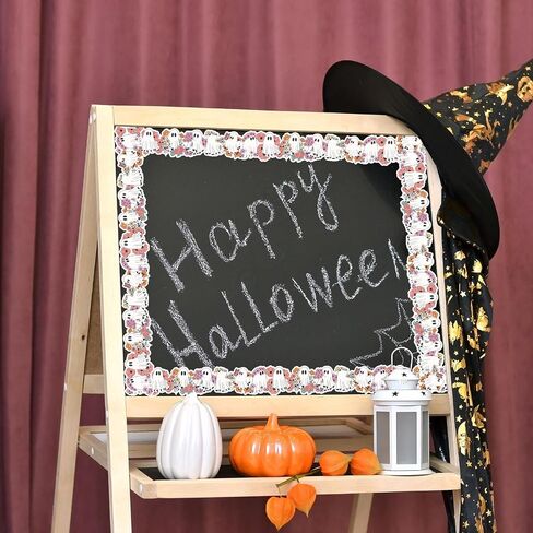 Whaline 65 FT Halloween Bulletin Board Border Boo Ghost Book Floral Die Cut Trim Border Roll for Home Party Class -Chalkboard Window Decor in Saudi Arabia