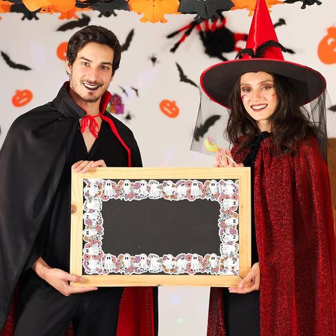 Whaline 65 FT Halloween Bulletin Board Border Boo Ghost Book Floral Die Cut Trim Border Roll for Home Party Class -Chalkboard Window Decor in Saudi Arabia