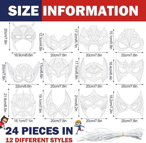 Sosation 24 Sets Hero Masks and Capes for Kids Halloween Costume 12 Styles DIY Blank Hero Masks Toys for Boy and Girls Children Birthday Dress up Group Cosplay Gifts Activity Party in Saudi Arabia