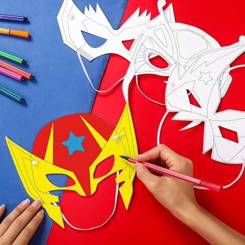 Sosation 24 Sets Hero Masks and Capes for Kids Halloween Costume 12 Styles DIY Blank Hero Masks Toys for Boy and Girls Children Birthday Dress up Group Cosplay Gifts Activity Party in Saudi Arabia