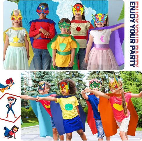 Sosation 24 Sets Hero Masks and Capes for Kids Halloween Costume 12 Styles DIY Blank Hero Masks Toys for Boy and Girls Children Birthday Dress up Group Cosplay Gifts Activity Party in Saudi Arabia