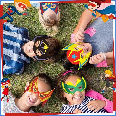 Sosation 24 Sets Hero Masks and Capes for Kids Halloween Costume 12 Styles DIY Blank Hero Masks Toys for Boy and Girls Children Birthday Dress up Group Cosplay Gifts Activity Party in Saudi Arabia