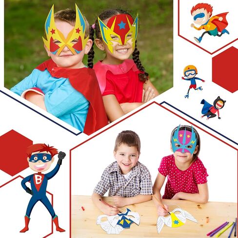 Sosation 24 Sets Hero Masks and Capes for Kids Halloween Costume 12 Styles DIY Blank Hero Masks Toys for Boy and Girls Children Birthday Dress up Group Cosplay Gifts Activity Party in Saudi Arabia