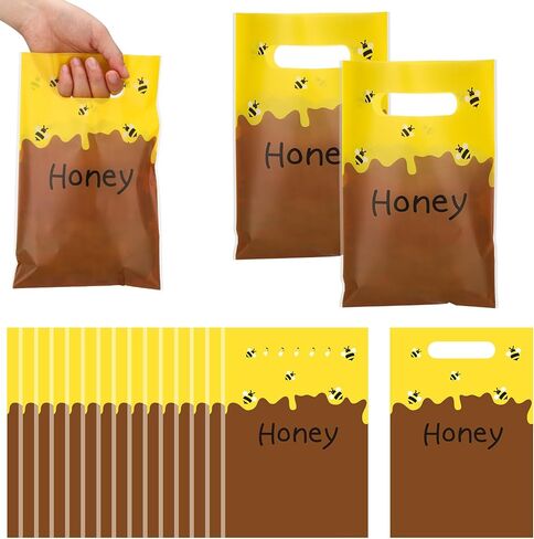 Leinuosen 100 Pcs Honey Bee Gift Bags Yellow Honey Bee Plastic Goodie Treat Bag Waterproof for Birthday Party Baby Shower Decoration Summer Gift Wrapping Party Favor Supplies in Saudi Arabia