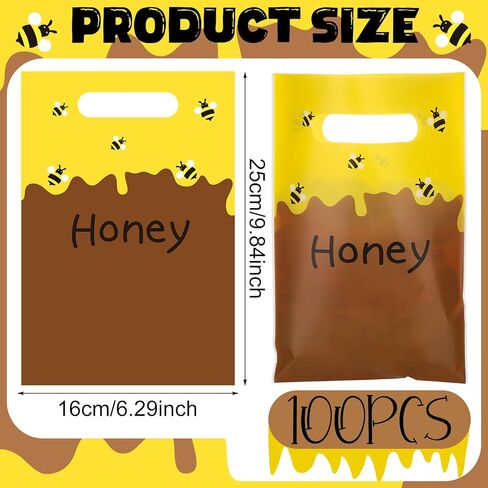 Leinuosen 100 Pcs Honey Bee Gift Bags Yellow Honey Bee Plastic Goodie Treat Bag Waterproof for Birthday Party Baby Shower Decoration Summer Gift Wrapping Party Favor Supplies in Saudi Arabia