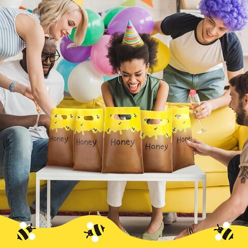 Leinuosen 100 Pcs Honey Bee Gift Bags Yellow Honey Bee Plastic Goodie Treat Bag Waterproof for Birthday Party Baby Shower Decoration Summer Gift Wrapping Party Favor Supplies in Saudi Arabia