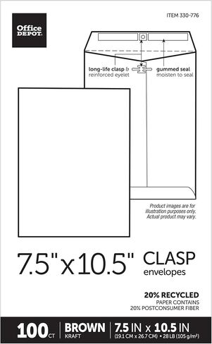 Office Depot® Brand Clasp Envelopes, 7 1/2" x 10 1/2", Brown, Box Of 100 in Saudi Arabia