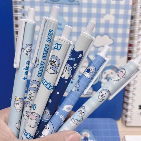6 Pcs Gel Ink Pens Cartoon Retractable Pens Cute Animal Pen 0.5mm Ballpoint Pen Office School Supplies for Girls (Shark) in Saudi Arabia
