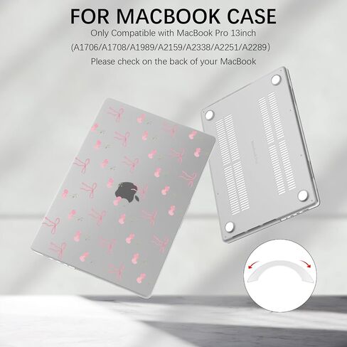 Joyland Cute Bowknot Cherry Case متوافقة مع MacBook Pro 13 Inch (A1706/A1708/A1989/A2159/A2338/A2251/A2289) حلقة حماية من القشرة الصلبة المطبوعة من القشرة الصلبة المطبوعة من MacBook Pro 13.3 " in Saudi Arabia