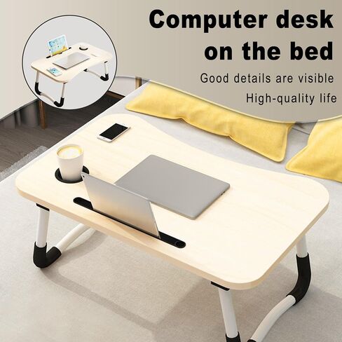 Multi Functional Bed Folding Desk, Equipped with Card Slots, Cup Holders, and Drawers, Suitable for Watching TV Shows in The Living Room, Working in The Bedroom, and Studying in The Study. (White) in Saudi Arabia