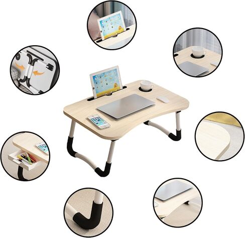 Multi Functional Bed Folding Desk, Equipped with Card Slots, Cup Holders, and Drawers, Suitable for Watching TV Shows in The Living Room, Working in The Bedroom, and Studying in The Study. (White) in Saudi Arabia