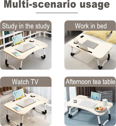 Multi Functional Bed Folding Desk, Equipped with Card Slots, Cup Holders, and Drawers, Suitable for Watching TV Shows in The Living Room, Working in The Bedroom, and Studying in The Study. (White) in Saudi Arabia