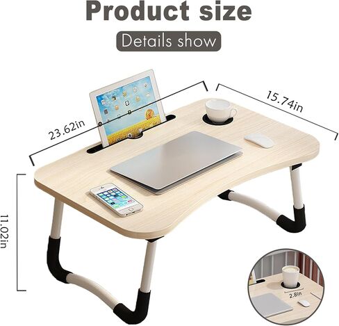 Multi Functional Bed Folding Desk, Equipped with Card Slots, Cup Holders, and Drawers, Suitable for Watching TV Shows in The Living Room, Working in The Bedroom, and Studying in The Study. (White) in Saudi Arabia