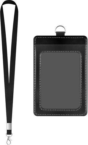 PU Leather ID Badge Holder Extra Thick ID Card Name Badge Holder with 1 Clear ID Window 1 Credit Card Slot for Office Staffs, Teachers/Students, Workers, Cruise Cards, Bus/Metro Cards (1 Pack Black) in Kuwait