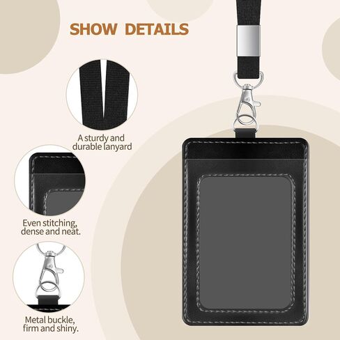 PU Leather ID Badge Holder Extra Crice ID CART NAME حامل شارة مع نافذة معرف واضحة 1 فتحة بطاقة الائتمان لموظفي المكاتب ، والمعلمين/الطلاب ، والعمال ، وبطاقات الرحلات البحرية ، وبطاقات الحافلات/المترو (حزمة واحدة سوداء) in Kuwait