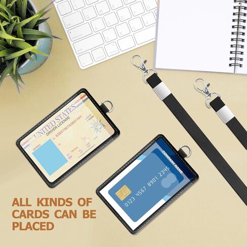 PU Leather ID Badge Holder Extra Crice ID CART NAME حامل شارة مع نافذة معرف واضحة 1 فتحة بطاقة الائتمان لموظفي المكاتب ، والمعلمين/الطلاب ، والعمال ، وبطاقات الرحلات البحرية ، وبطاقات الحافلات/المترو (حزمة واحدة سوداء) in Kuwait