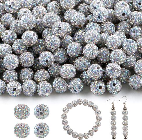 120Pcs Mixed Color 10mm Rhinestone Beads for Jewelry Making, Multicolor Round Sparkly Clay Crystal Disco Ball Beads for Necklace Bracelet and DIY Crafts in Kuwait