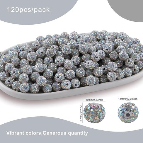 120Pcs Mixed Color 10mm Rhinestone Beads for Jewelry Making, Multicolor Round Sparkly Clay Crystal Disco Ball Beads for Necklace Bracelet and DIY Crafts in Kuwait