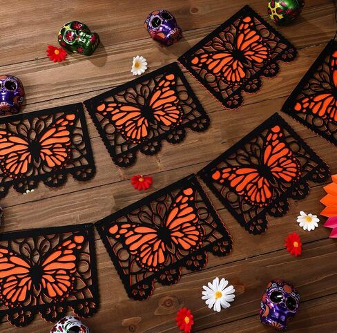 Janinka 92 Pcs Dia De Los Muertos Banner Felt Mexican Monarch Butterfly Banners Fiesta Picado Hanging Flags Day of the Dead Decorations for Ofrenda Supplies Halloween Mexican Party Favor in Saudi Arabia