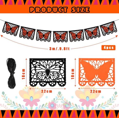 Janinka 92 Pcs Dia De Los Muertos Banner Felt Mexican Monarch Butterfly Banners Fiesta Picado Hanging Flags Day of the Dead Decorations for Ofrenda Supplies Halloween Mexican Party Favor in Saudi Arabia
