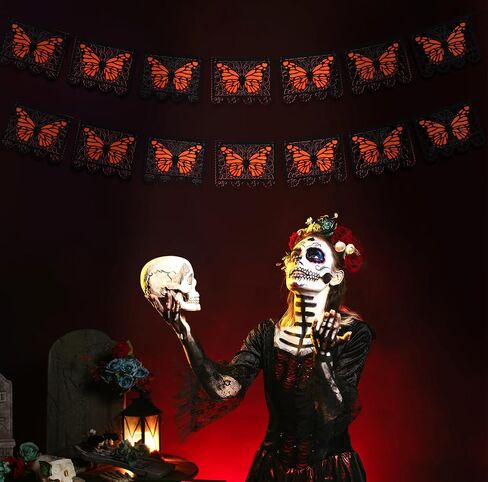Janinka 92 Pcs Dia De Los Muertos Banner Felt Mexican Monarch Butterfly Banners Fiesta Picado Hanging Flags Day of the Dead Decorations for Ofrenda Supplies Halloween Mexican Party Favor in Saudi Arabia