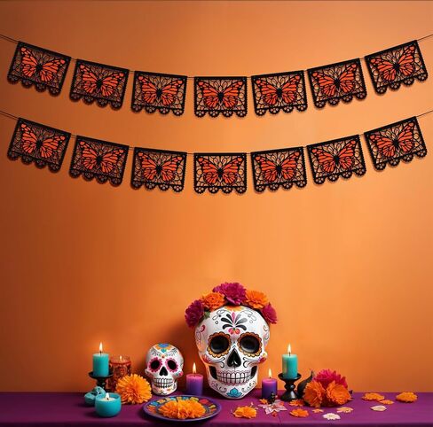 Janinka 92 Pcs Dia De Los Muertos Banner Felt Mexican Monarch Butterfly Banners Fiesta Picado Hanging Flags Day of the Dead Decorations for Ofrenda Supplies Halloween Mexican Party Favor in Saudi Arabia