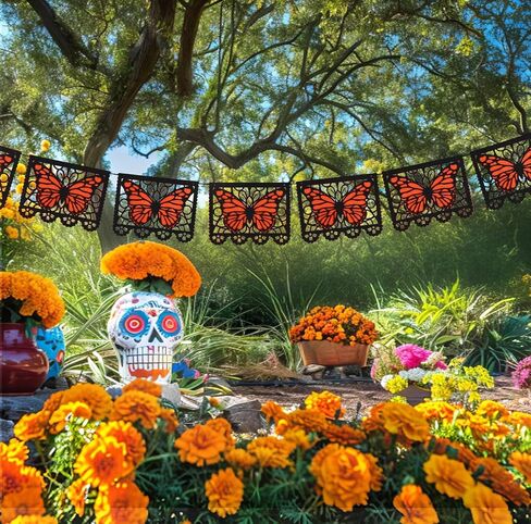Janinka 92 Pcs Dia De Los Muertos Banner Felt Mexican Monarch Butterfly Banners Fiesta Picado Hanging Flags Day of the Dead Decorations for Ofrenda Supplies Halloween Mexican Party Favor in Saudi Arabia