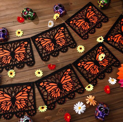 Janinka 92 Pcs Dia De Los Muertos Banner Felt Mexican Monarch Butterfly Banners Fiesta Picado Hanging Flags Day of the Dead Decorations for Ofrenda Supplies Halloween Mexican Party Favor in Saudi Arabia