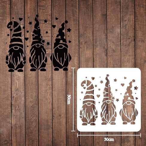 Pingerinspire 3 gnomes stencils themplate 11.8x11.8 بوصة من الجنوم البلاستيكي مع القبعات رسم الطلاء الإستنسل مربعة قابلة لإعادة الاستخدام للطلاء على الخشب والأرضية والجدار والبلاط in Saudi Arabia
