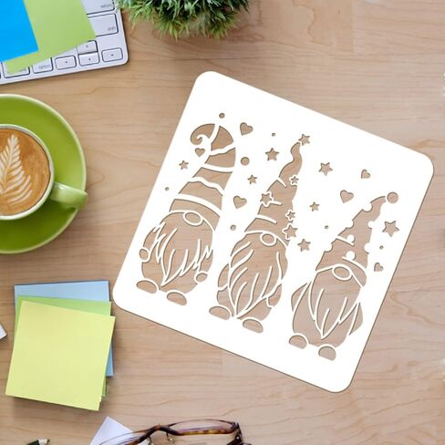 Pingerinspire 3 gnomes stencils themplate 11.8x11.8 بوصة من الجنوم البلاستيكي مع القبعات رسم الطلاء الإستنسل مربعة قابلة لإعادة الاستخدام للطلاء على الخشب والأرضية والجدار والبلاط in Saudi Arabia