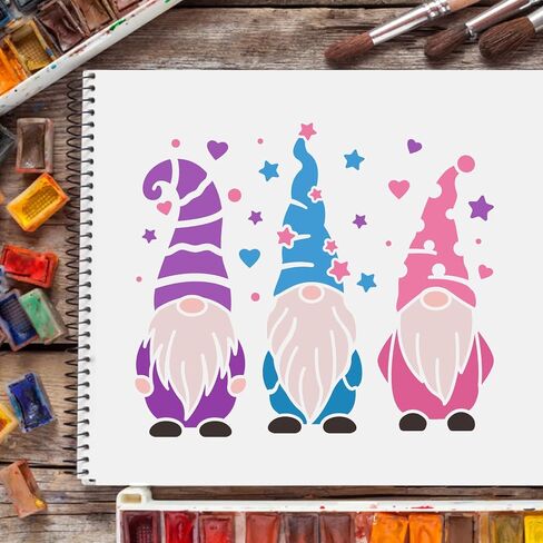 Pingerinspire 3 gnomes stencils themplate 11.8x11.8 بوصة من الجنوم البلاستيكي مع القبعات رسم الطلاء الإستنسل مربعة قابلة لإعادة الاستخدام للطلاء على الخشب والأرضية والجدار والبلاط in Saudi Arabia
