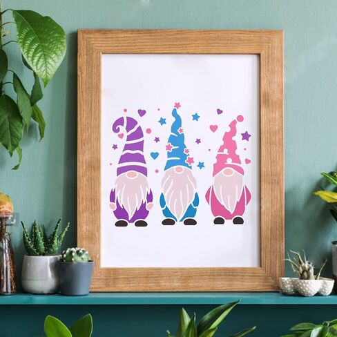 Pingerinspire 3 gnomes stencils themplate 11.8x11.8 بوصة من الجنوم البلاستيكي مع القبعات رسم الطلاء الإستنسل مربعة قابلة لإعادة الاستخدام للطلاء على الخشب والأرضية والجدار والبلاط in Saudi Arabia