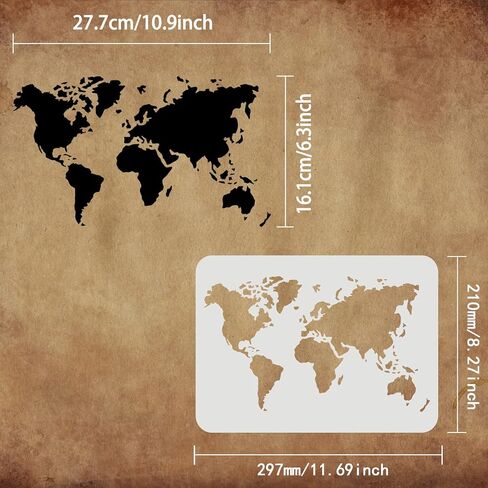 FINGERINSPIRE World Map Stencil Template 11.7x8.3 Inch - Plastic Painting Outline Pattern for DIY Home Decor - Reusable on Wood, Floor, Wall in Kuwait