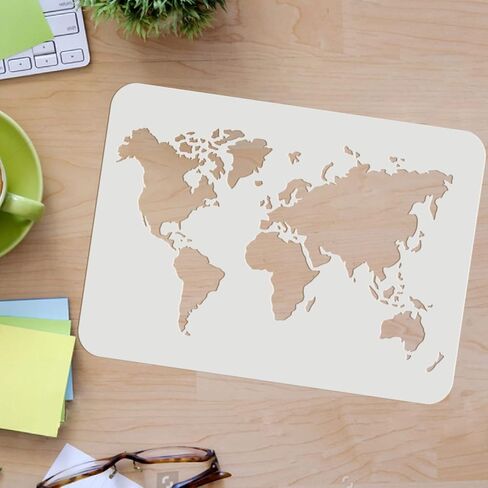 FINGERINSPIRE World Map Stencil Template 11.7x8.3 Inch - Plastic Painting Outline Pattern for DIY Home Decor - Reusable on Wood, Floor, Wall in Kuwait