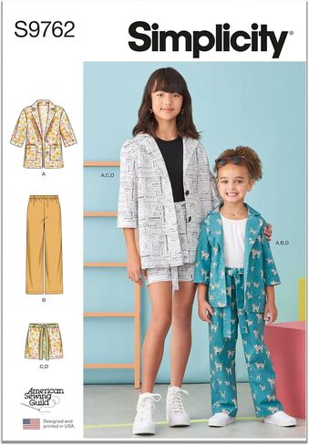 سترة Simplicity للأطفال والبنات ، سراويل سراويل وسراويل خياطة حزمة خياطة من قبل American Sewing Guild ، رمز التصميم S9762 ، الأحجام 3-4-5-6 in Saudi Arabia