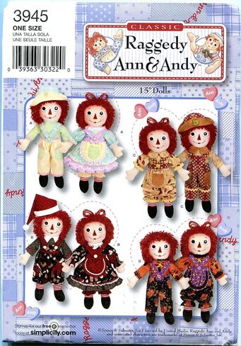 Simplicity Sewing Pattern 3945 Raggedy Ann & Andy 15" Dolls and Clothes in Saudi Arabia