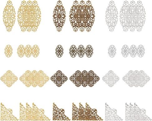PH PandaHall 60pcs Filigree Wrap Charm Pendant Connector, 3 Color 4 Size Flower Filigree Connectors Charms Metal Wraps Connector for DIY Hairpin Headwear Earring Jewelry Making in Saudi Arabia