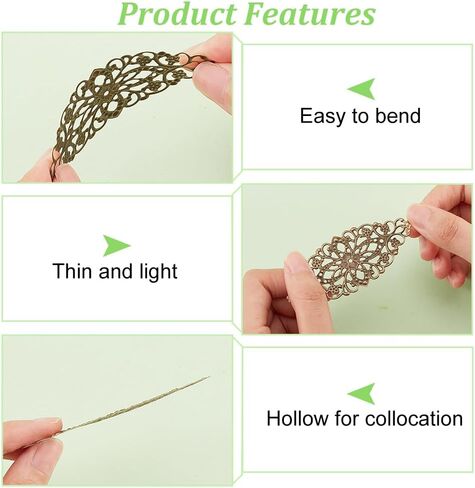 PH PandaHall 60pcs Filigree Wrap Charm Pendant Connector, 3 Color 4 Size Flower Filigree Connectors Charms Metal Wraps Connector for DIY Hairpin Headwear Earring Jewelry Making in Saudi Arabia