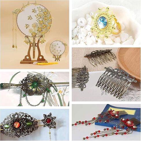 PH PandaHall 60pcs Filigree Wrap Charm Pendant Connector, 3 Color 4 Size Flower Filigree Connectors Charms Metal Wraps Connector for DIY Hairpin Headwear Earring Jewelry Making in Saudi Arabia