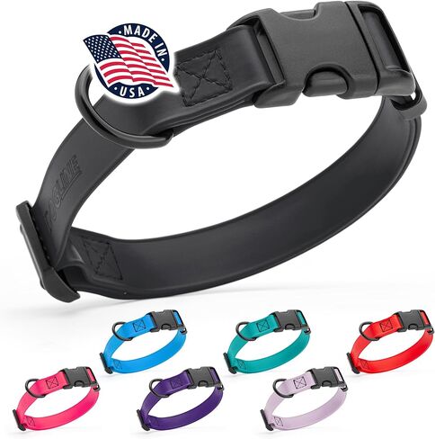 Dogline Biothane Waterproof Dog Collar with Quick Release Buckle Strong Coated Nylon Webbing with Odor- Proof for Easy Care Easy to Clean Fits Small Medium or Large Dogs, Black 3/4" W 12-19" L in Saudi Arabia