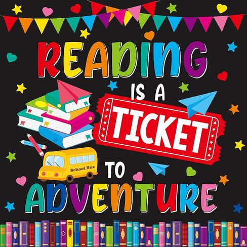 Reading Bulletin Board Set Colorful Positive Classroom Decorations Reading Is A Ticket To Adventure Bulletin Board Decoration Book School Bus Cutouts for Back to School Classroom Chalkboard Wall Decor in Saudi Arabia