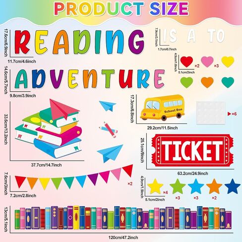 Reading Bulletin Board Set Colorful Positive Classroom Decorations Reading Is A Ticket To Adventure Bulletin Board Decoration Book School Bus Cutouts for Back to School Classroom Chalkboard Wall Decor in Saudi Arabia