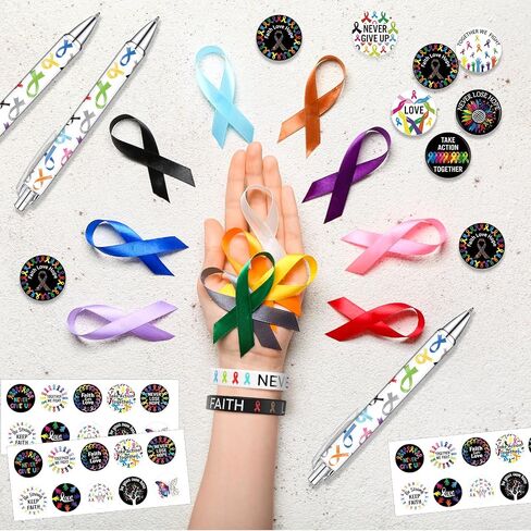 168 PCS Cancer Awaysed Homed Hifts بما في ذلك 36 شارة السرطان بكرة 36 ​​شارع سوار السيليكون معصمه 36 أقلام رول و 60 ملصقات لفة لممرضات الأورام ، والنساء ديكور in Saudi Arabia