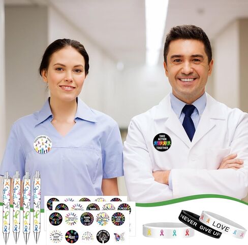 168 PCS Cancer Awaysed Homed Hifts بما في ذلك 36 شارة السرطان بكرة 36 ​​شارع سوار السيليكون معصمه 36 أقلام رول و 60 ملصقات لفة لممرضات الأورام ، والنساء ديكور in Saudi Arabia