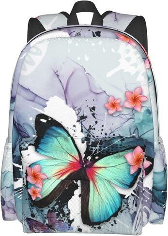 Butterfly Ink Paint Flowers Backpacks 16.9 Inch Laptop Tlarge Capacity Book Bag Adult Travel Hiking Camping Daypack in Saudi Arabia