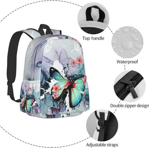 Butterfly Ink Paint Flowers Backpacks 16.9 Inch Laptop Tlarge Capacity Book Bag Adult Travel Hiking Camping Daypack in Saudi Arabia