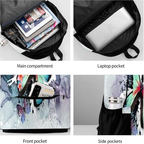 Butterfly Ink Paint Flowers Backpacks 16.9 Inch Laptop Tlarge Capacity Book Bag Adult Travel Hiking Camping Daypack in Saudi Arabia