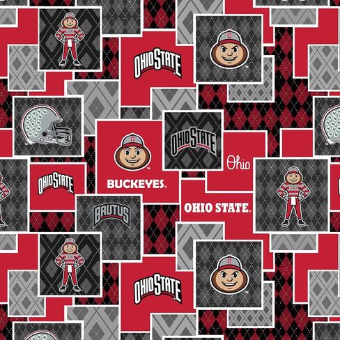 Official Licensed Ohio State University Cotton Quilting Fabric-Ohio State Buckeyes Argyle Boxes Cotton Fabric Sold by The Yard in Saudi Arabia