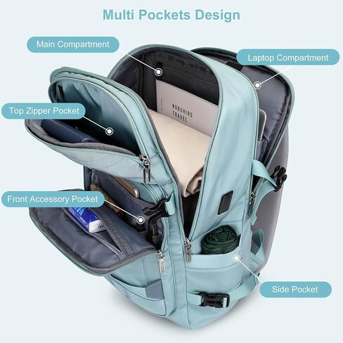 PIJUSHI Travel Backpack for Women Flight Aprroved Carry on Bag Large Casual Luggage Backpack Fit 16 inch Laptop(PE050 Teal Blue) in Kuwait