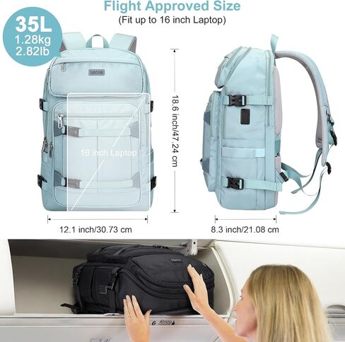 PIJUSHI Travel Backpack for Women Flight Aprroved Carry on Bag Large Casual Luggage Backpack Fit 16 inch Laptop(PE050 Teal Blue) in Kuwait